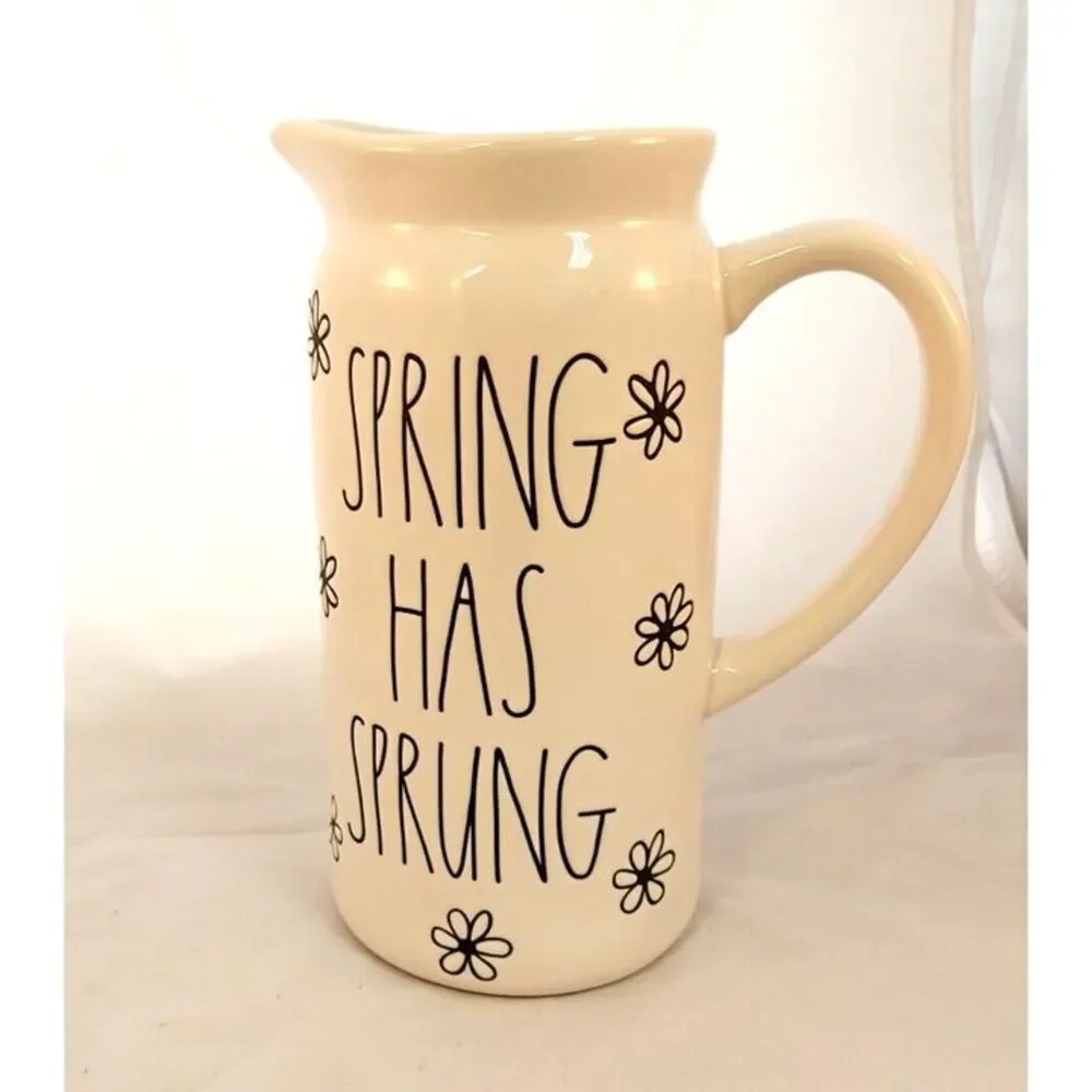 Rae Dunn Pitcher SPRINGHAS SPRUNG Flowers Artisan Collection New 8.5